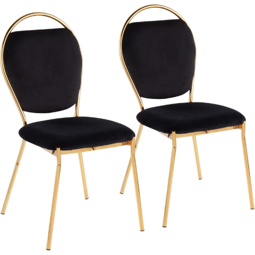 Keyhole Dining Chair in Black Velvet & Metal (Set of 2)